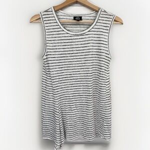 Bobeau Sleeveless Top Womens Size XS Black Ivory Striped Split Hem